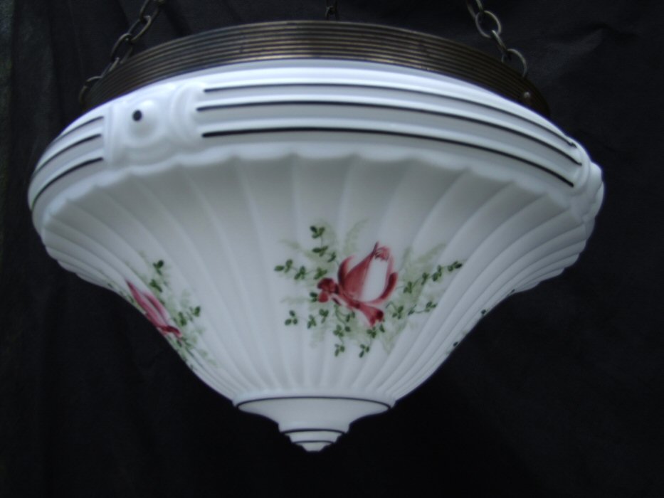 Edwardian Fluted White Milk Glass with handpainted roses 