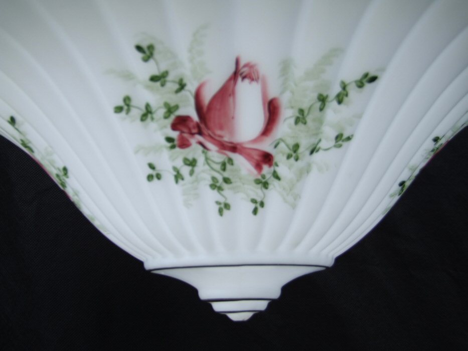 Edwardian Fluted White Milk Glass with handpainted roses 