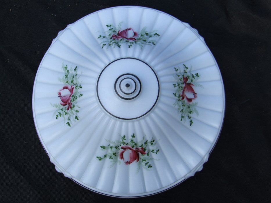 Edwardian Fluted White Milk Glass with handpainted roses 