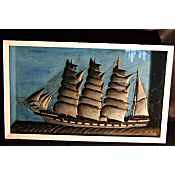 cased model diorama of a clipper with full sales