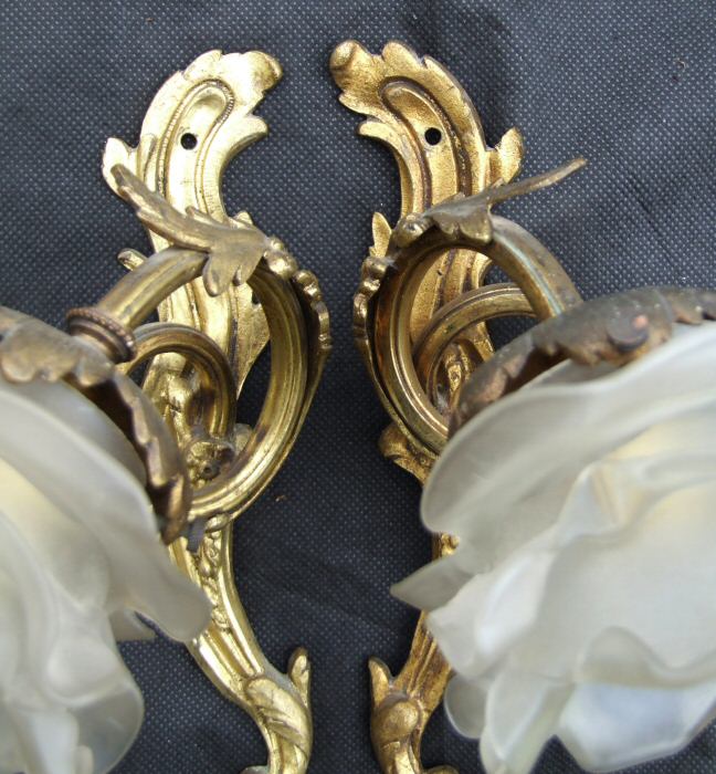 Stunning Pair of Edwardian Roccoco Style Gilded Wall Lights