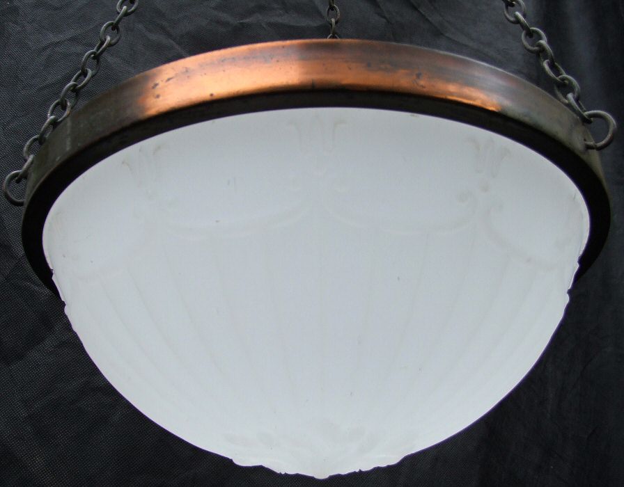 Edwardian Fluted Opaque and Copper Ceiling Light