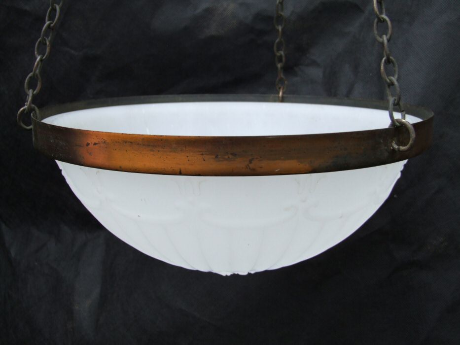 Edwardian Fluted Opaque and Copper Ceiling Light