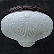 Edwardian Fluted White Glass and Copper Ceiling Light