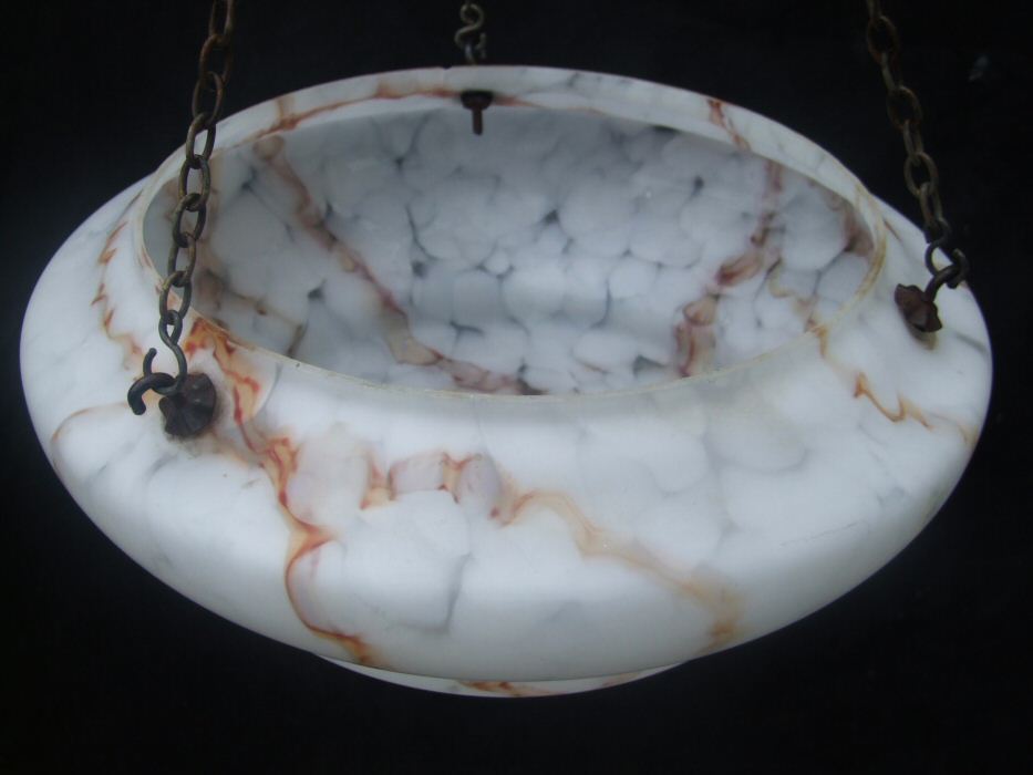 Art Deco Mottled White Ceiling Light with caramel marbeling