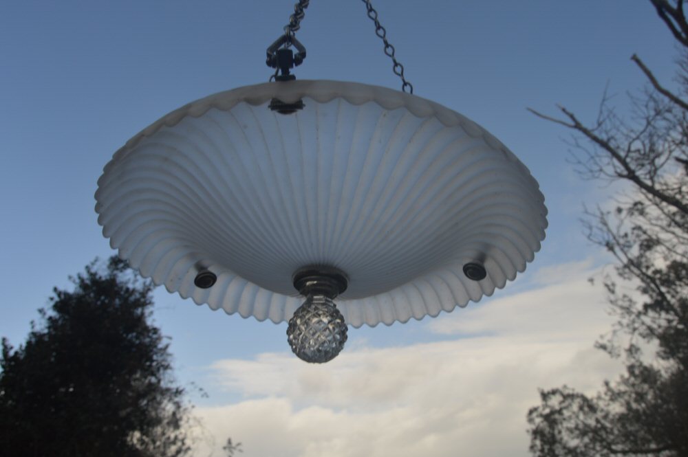 Circa 1930 Fluted Upturned Opaque Ceiling Light