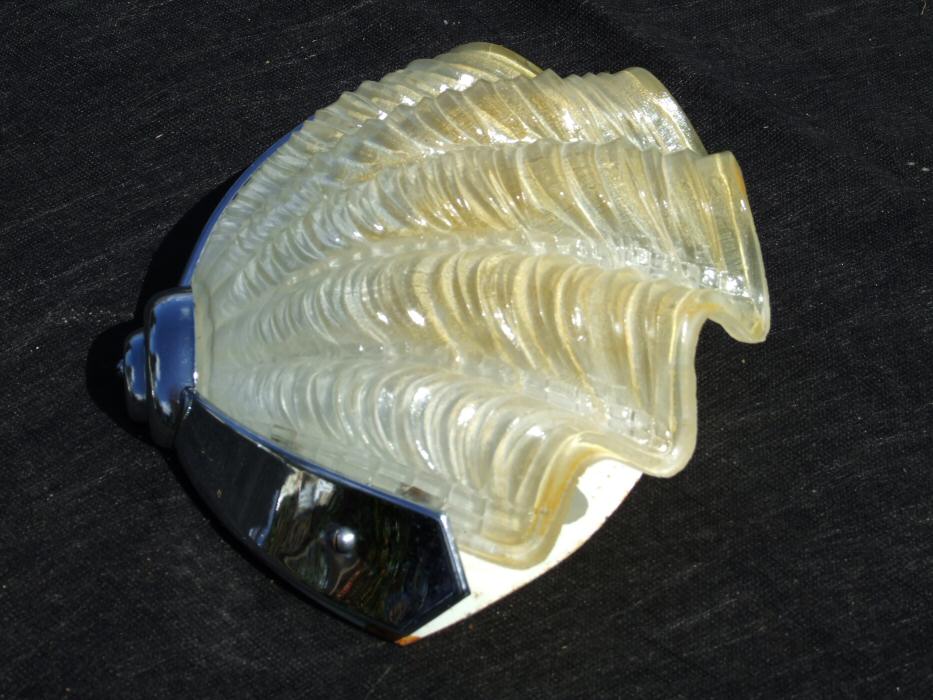 Pair of Soft Lemon Art Deco Shell Wall Lights 