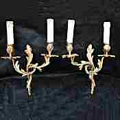 Pair of Edwardian Double Arm Roccoco Style Cast Brass Wall Lights
