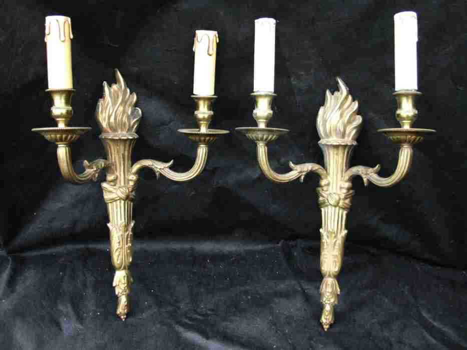 Pair of Edwardian Double Arm Cast Brass Wall Lights 