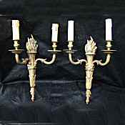 Pair of Edwardian Double Arm Cast Brass Wall Lights