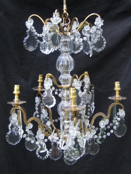 Circa 1900 A 5 arm Brass and Crystal Chandelier 