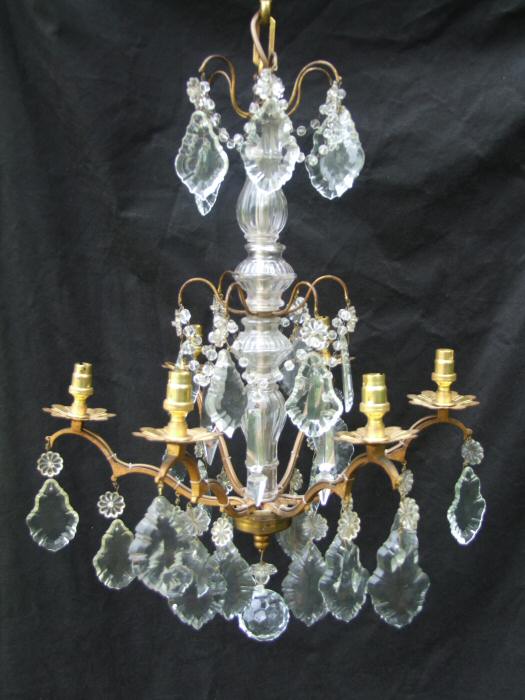 Circa 1900 A 5 arm Brass and Crystal Chandelier 