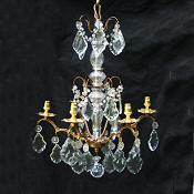Circa 1900 A 6 arm Brass and Crystal Chandelier 