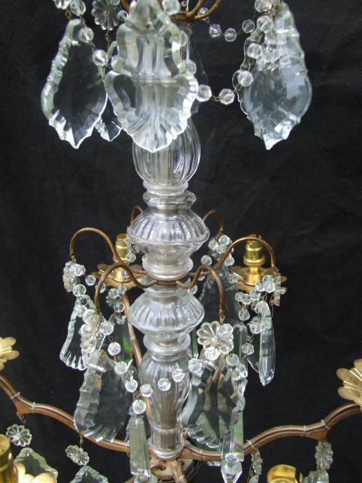 Circa 1900 A 5 arm Brass and Crystal Chandelier 