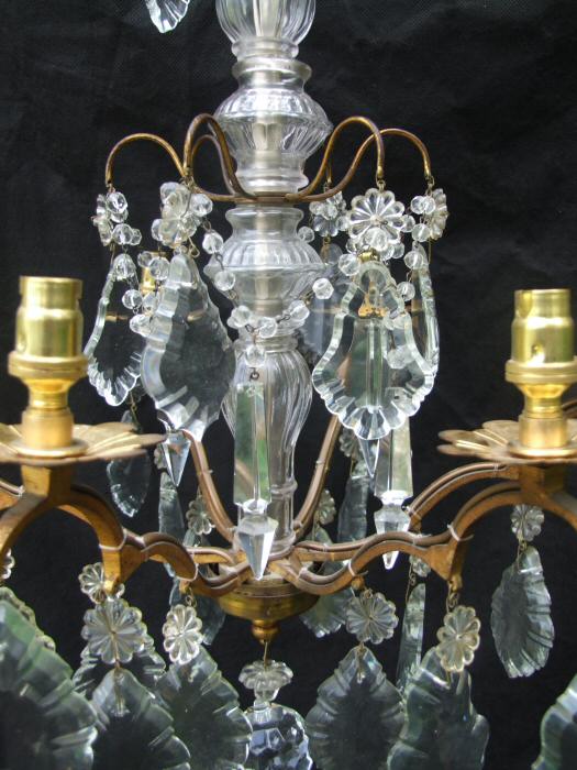 Circa 1900 A 5 arm Brass and Crystal Chandelier 