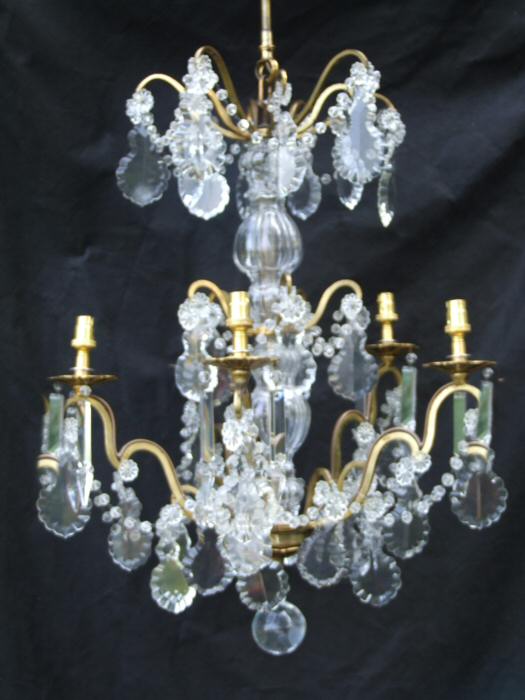 Circa 1900 A 5 arm Brass and Crystal Chandelier 