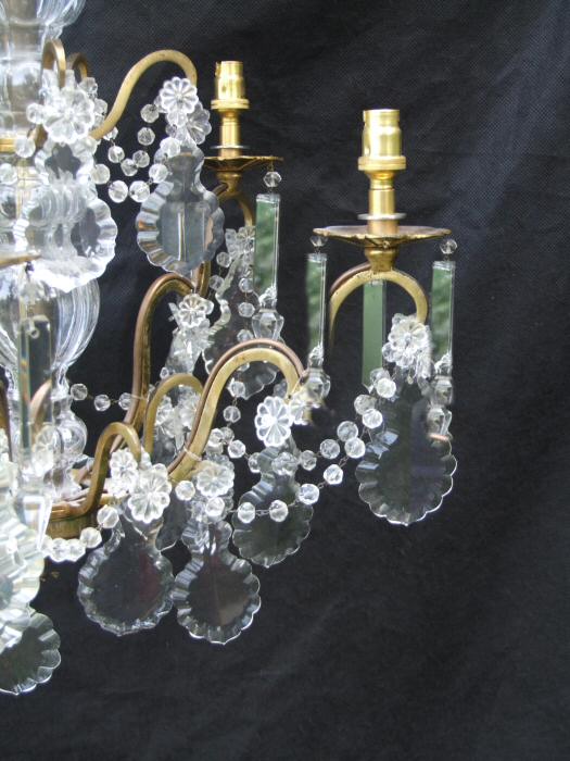 Circa 1900 A 5 arm Brass and Crystal Chandelier 