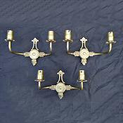 Set of 3 brass double arm wall lights in the regency style