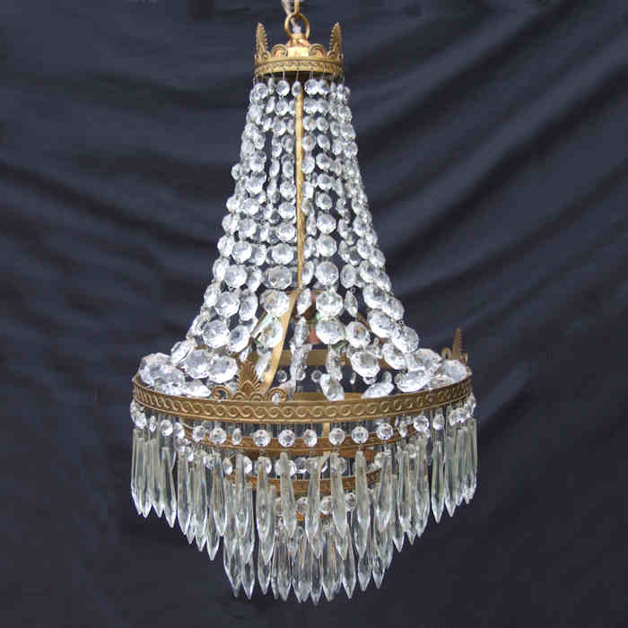Large Edwardian Sac a Perles 4 Tier Chandelier