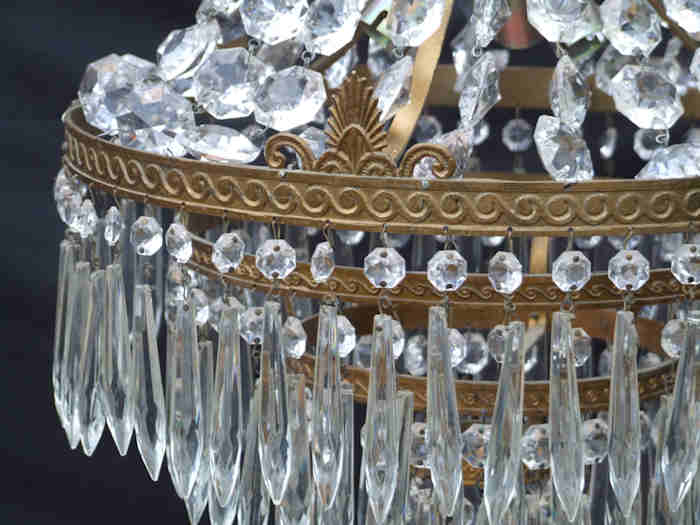 Large Edwardian Sac a Perles 4 Tier Chandelier