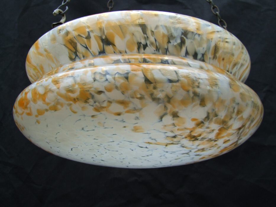 Art Deco Mottled Tangerine and Clear Ceiling Light 