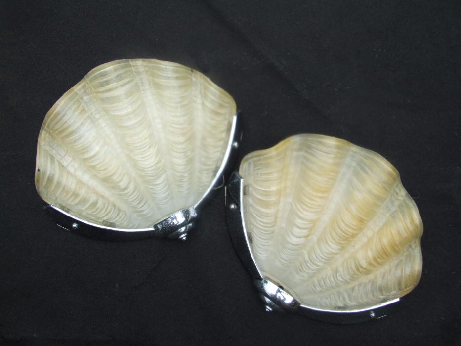 Pair of Soft Lemon Art Deco Shell Wall Lights 