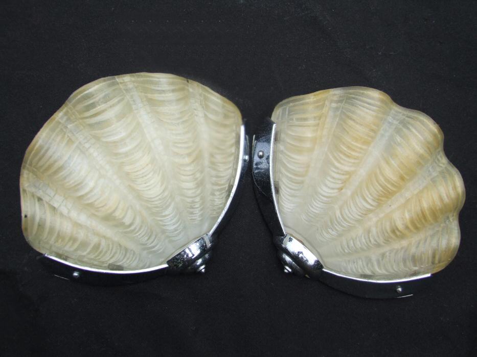 Pair of Soft Lemon Art Deco Shell Wall Lights 