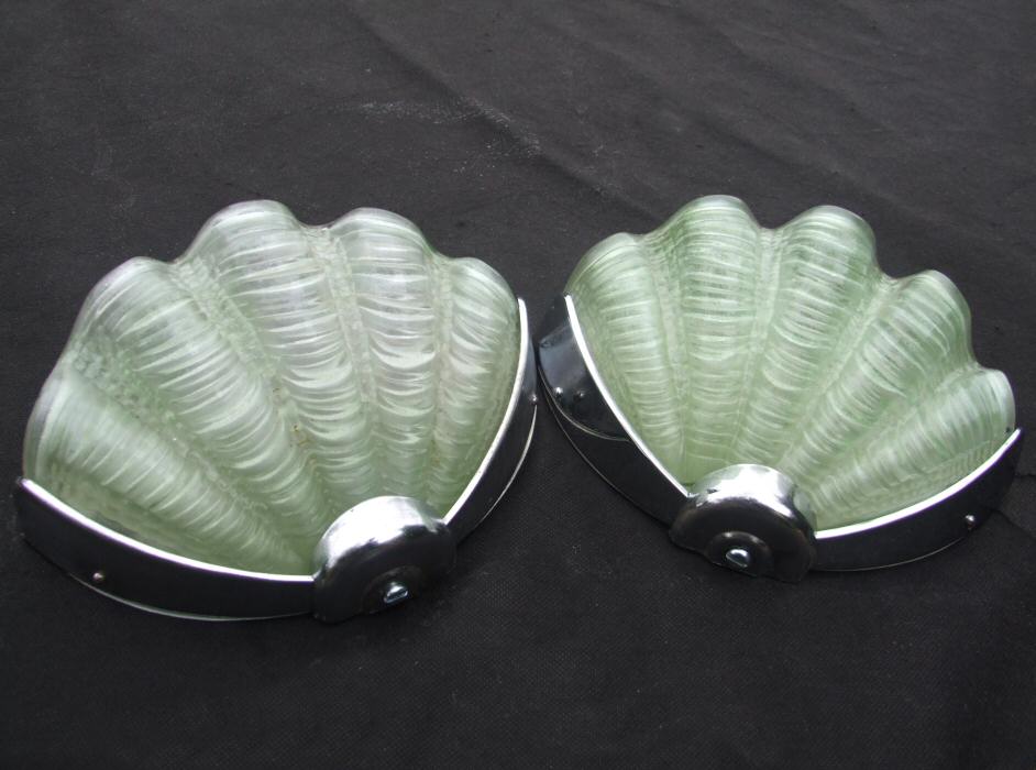 Pair of Soft Green Art Deco Shell Wall Lights 