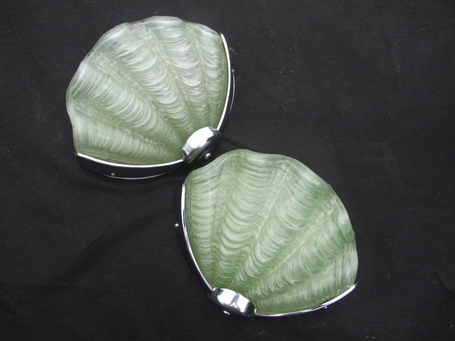 Pair of Soft Green Art Deco Shell Wall Lights 