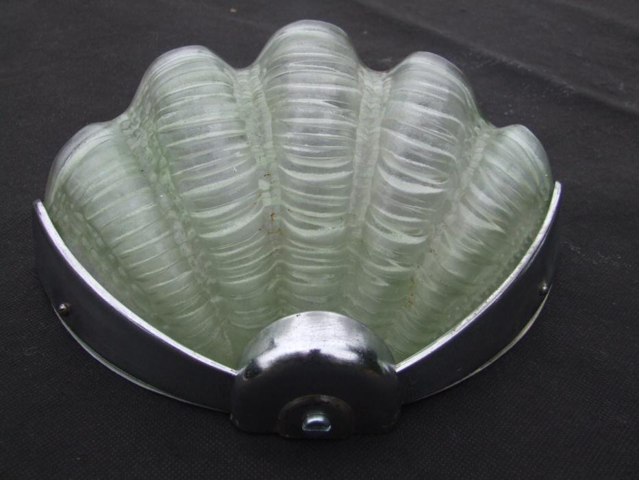 Pair of Soft Green Art Deco Shell Wall Lights 