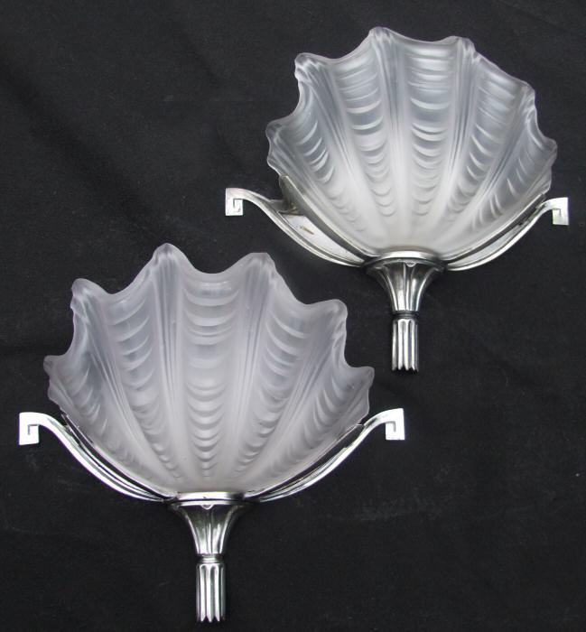 Stunning Pair of Silver Plate Opaque Art Deco Wall Lights 