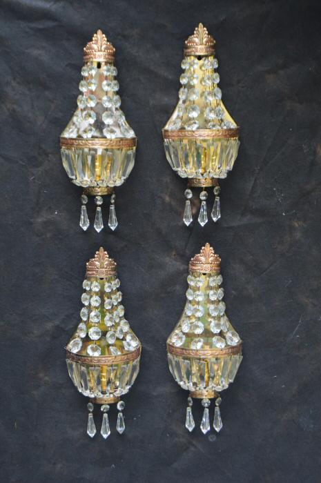 Set of 4 Antique Sac a Perles Wall Lights