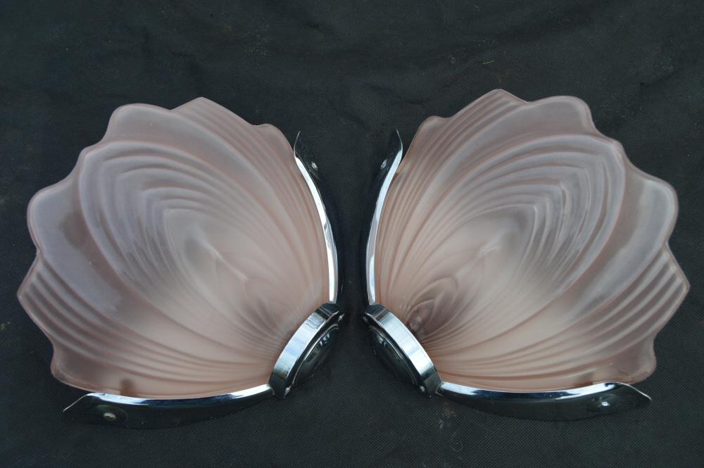 Pair of Soft Pink Art Deco Petal Wall Lights 