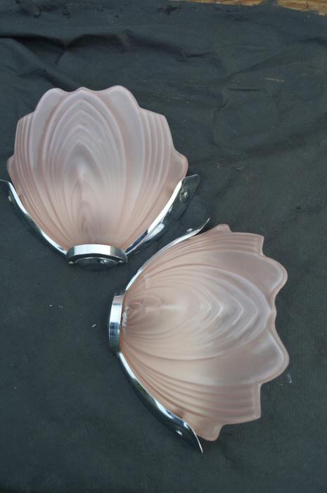 Pair of Soft Pink Art Deco Petal Wall Lights 