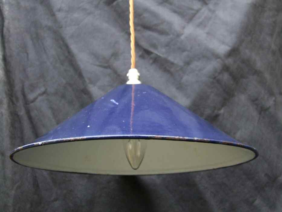 Edwardian Dark Blue Enamel Ceiling Light