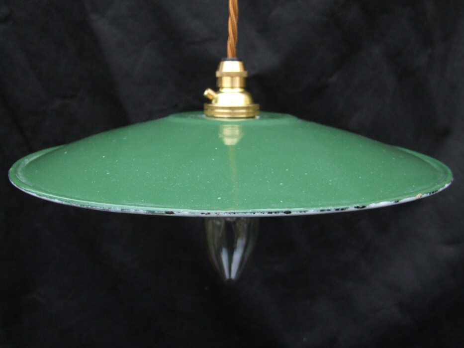 Small Edwardian Enamel Green Ceiling Light