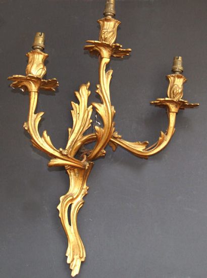 3 arm Gilt Brass Wall sconce