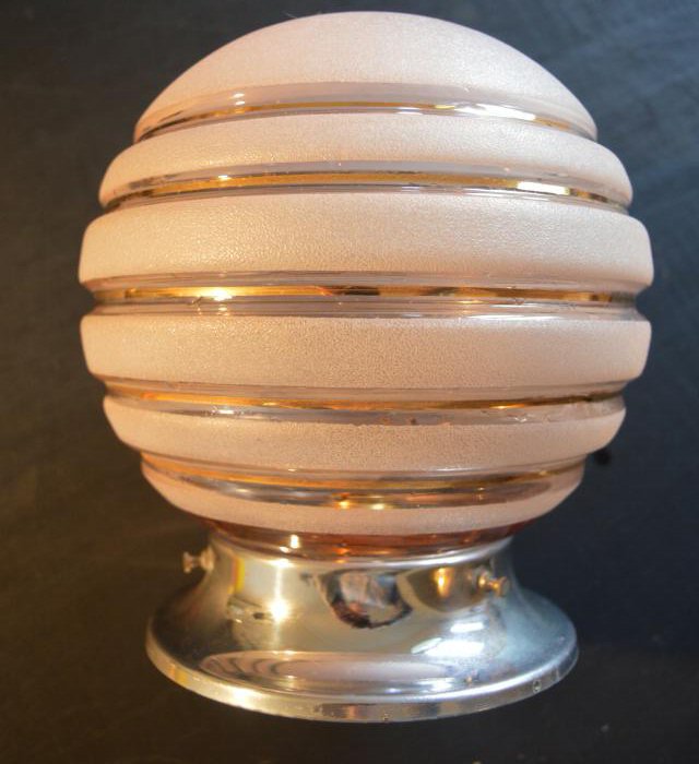 Pretty Frosted Pink Custard Art Deco Globe Ceiling Light