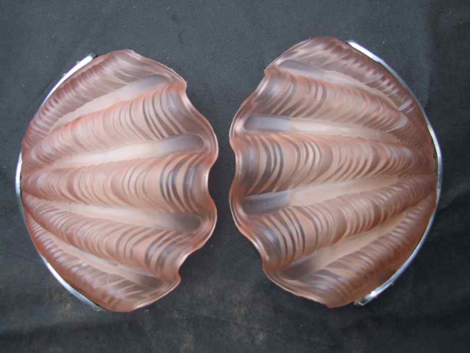 Pair of Soft Pink Art Deco Shell Wall Lights 