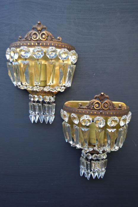 Early 20th Century Purse Wall Lights with Crown Pediment 