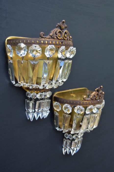 Early 20th Century Purse Wall Lights with Crown Pediment 