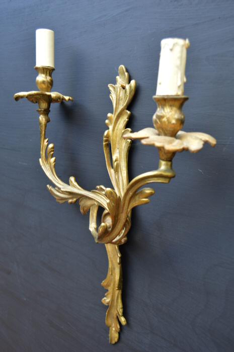 Pair of Large Double Arm Roccoco Style Cast Brass Wall Lights