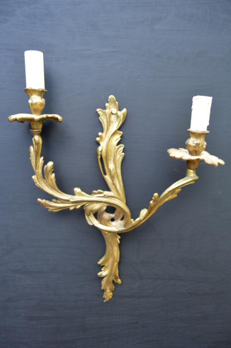 Pair of Large Double Arm Roccoco Style Cast Brass Wall Lights