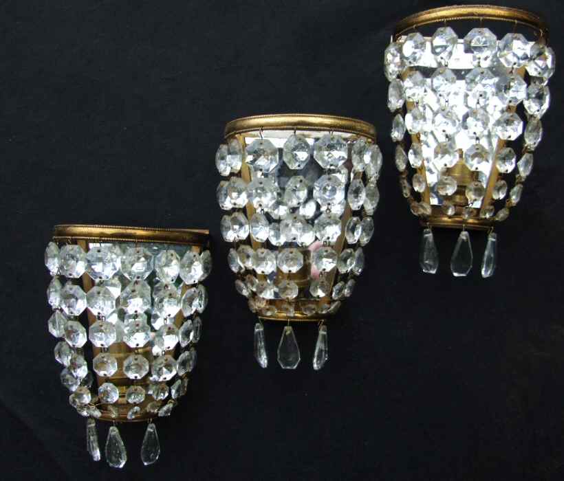 Set of 3 Edwardian Crystal Purse Wall Lights 