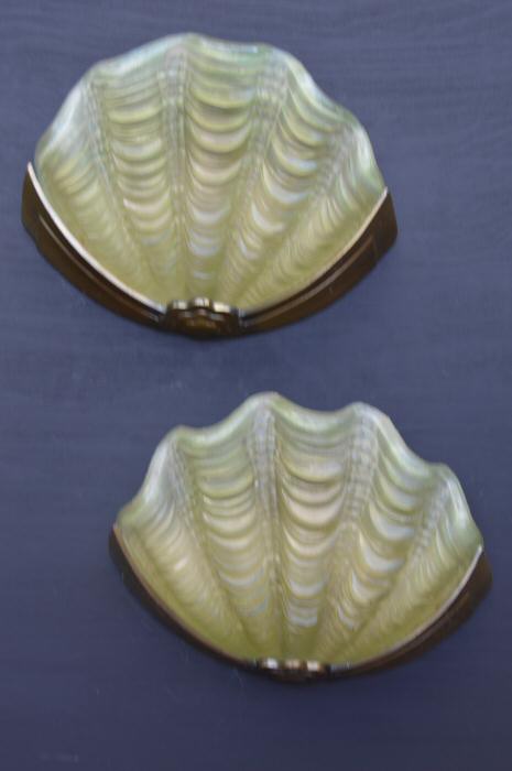 Pair of Sage Green Art Deco Shell Wall Lights