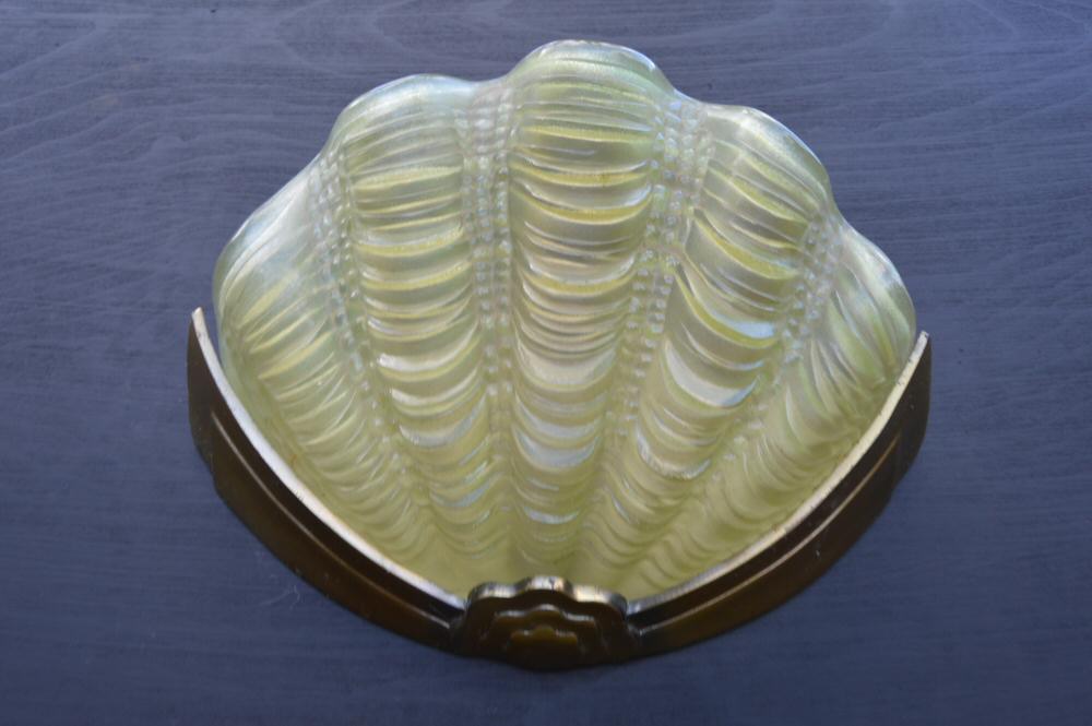 Pair of Sage Green Art Deco Shell Wall Lights