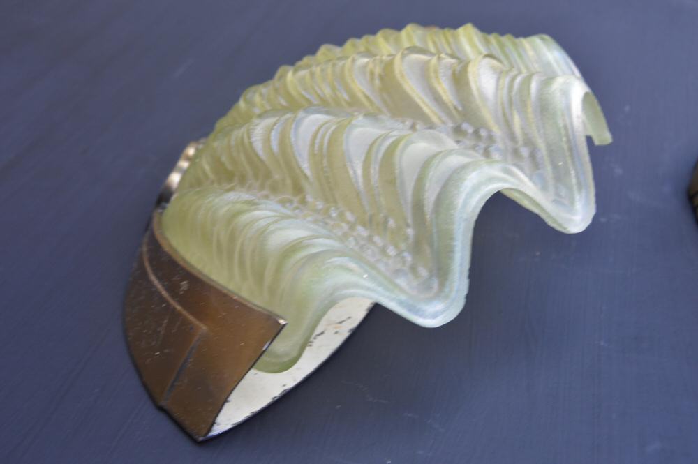 Pair of Sage Green Art Deco Shell Wall Lights