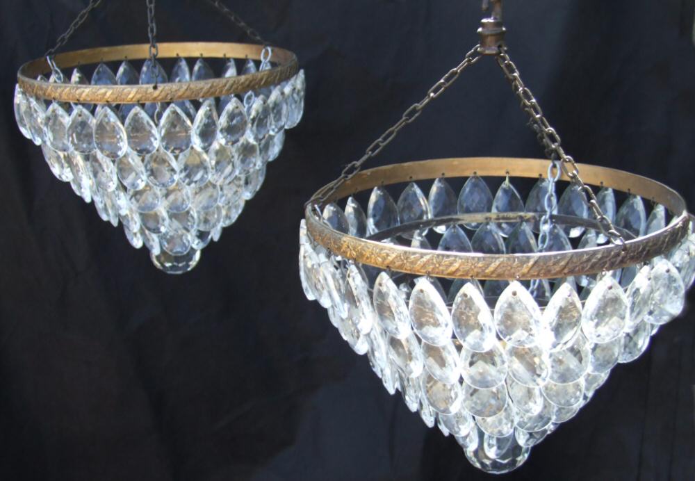 Pair of Edwardian Almond Drop Chandeliers