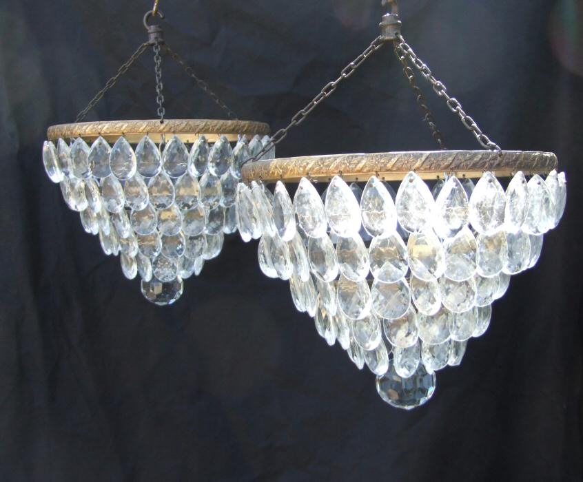 Pair of Edwardian Almond Drop Chandeliers