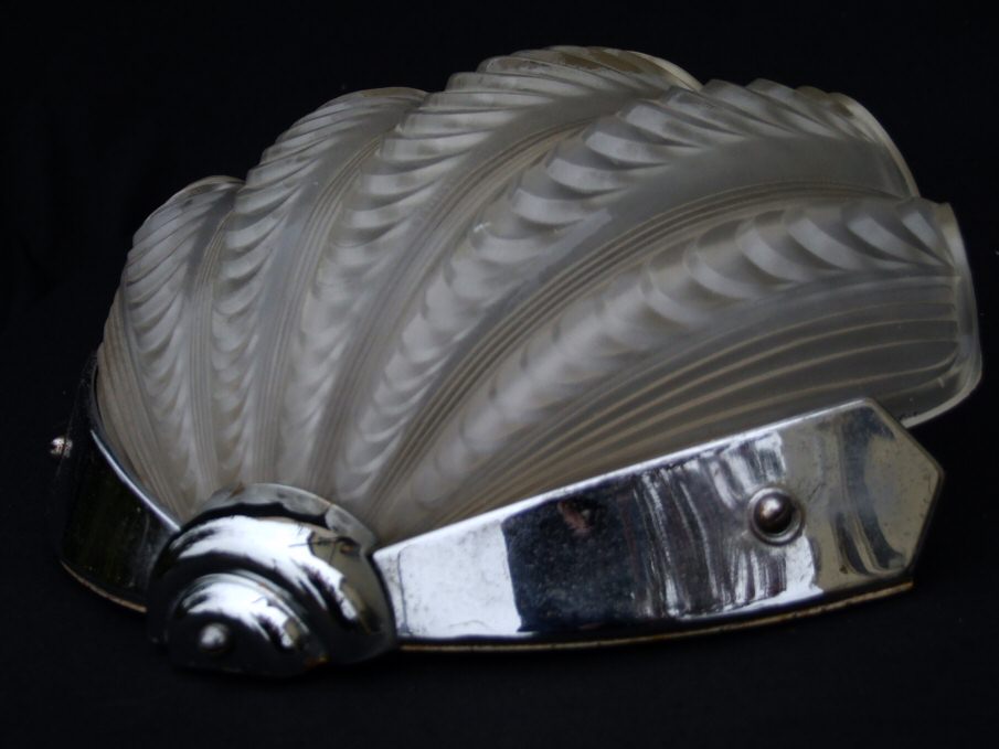 Pair of Opaque Shell Art Deco Wall Lights